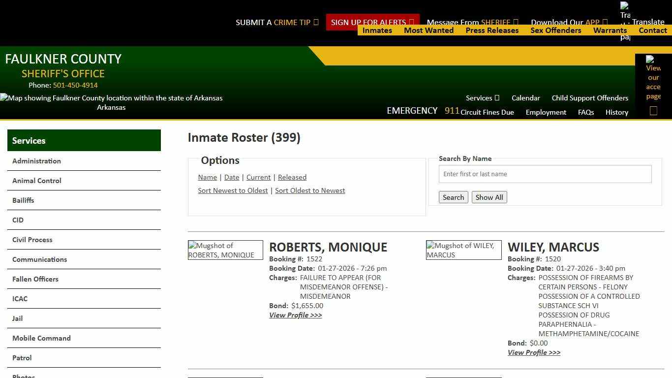 Inmate Roster - Page 0 Current Inmates Booking Date Descending - Faulkner County Sheriff's Office