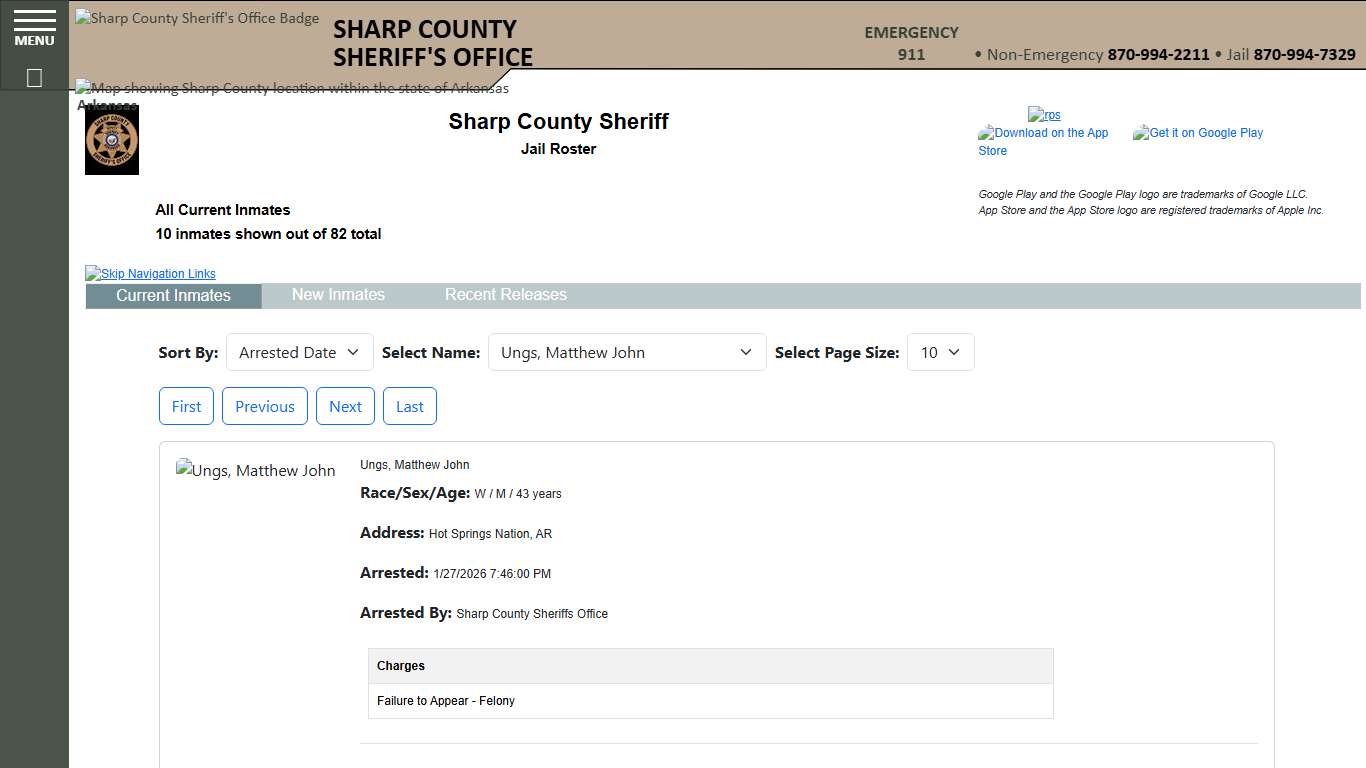 Inmate Roster - Current Inmates Booking Date Descending - Sharp County Sheriff AR